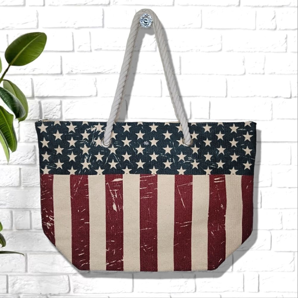 Cappelli Straworld Toyo American Flag Woven Nautical Rope Strap Tote Bag